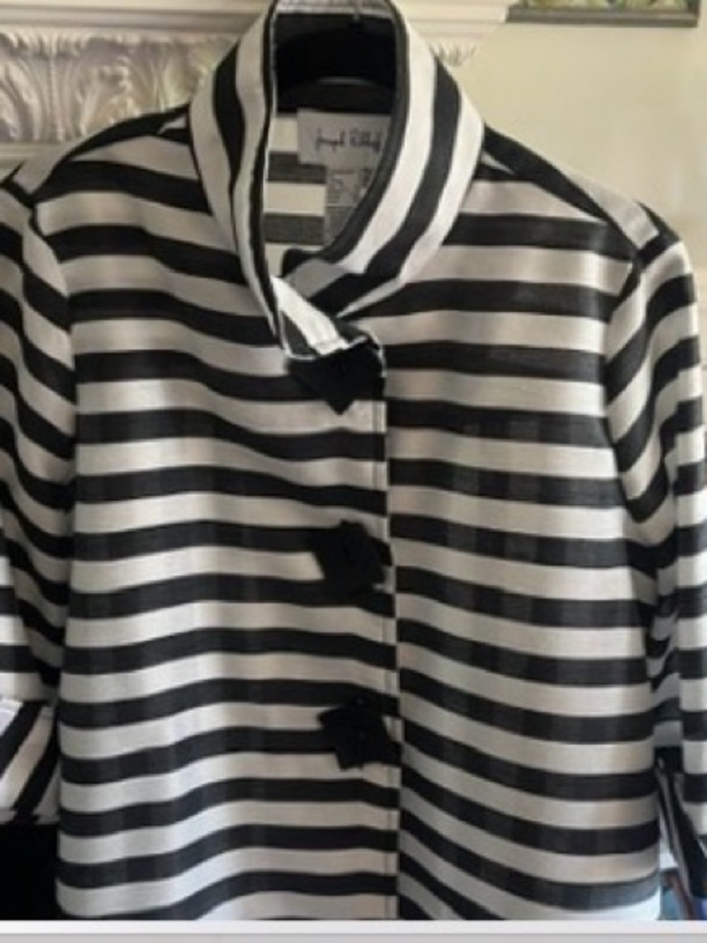 Joseph Ribkoff Black & White Striped Stand-Collar Jacket